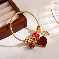 Elegant Luxurious Heart Shape Stainless Steel Alloy Beaded Hollow Out Inlay Rhinestones Wristband Bangle main image 4