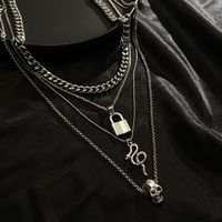 Gothic Punk Snake Lock Skull Alloy Plating Silver Plated Halloween Women's Layered Necklaces main image 5