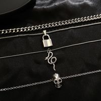 Gothic Punk Snake Lock Skull Alloy Plating Silver Plated Halloween Women's Layered Necklaces main image 4