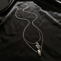 Gothic Punk Snake Lock Skull Alloy Plating Silver Plated Halloween Women's Layered Necklaces main image 3