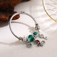 Elegant Cute Round Butterfly Key Stainless Steel Alloy Beaded Inlay Rhinestones Bangle main image 6