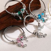 Elegant Cute Round Butterfly Key Stainless Steel Alloy Beaded Inlay Rhinestones Bangle main image 1