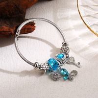 Elegant Cute Round Butterfly Key Stainless Steel Alloy Beaded Inlay Rhinestones Bangle main image 3