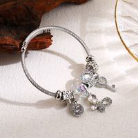 Elegant Cute Round Butterfly Key Stainless Steel Alloy Beaded Inlay Rhinestones Bangle main image 5