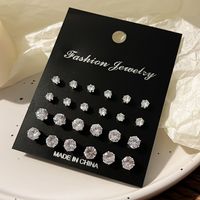 12 Pairs Simple Style Round Plating Inlay Alloy Zircon Gold Plated Rhodium Plated Ear Studs main image 6