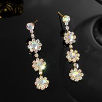 Wholesale Jewelry Sweet Flower Alloy Rhinestones Silver Plated Plating Inlay Drop Earrings main image 9
