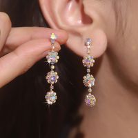 Wholesale Jewelry Sweet Flower Alloy Rhinestones Silver Plated Plating Inlay Drop Earrings main image 6