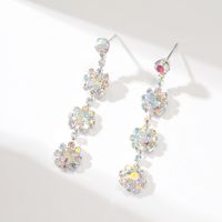 Wholesale Jewelry Sweet Flower Alloy Rhinestones Silver Plated Plating Inlay Drop Earrings main image 3