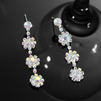 Wholesale Jewelry Sweet Flower Alloy Rhinestones Silver Plated Plating Inlay Drop Earrings main image 4