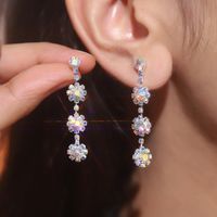 Wholesale Jewelry Sweet Flower Alloy Rhinestones Silver Plated Plating Inlay Drop Earrings main image 2