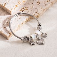 Elegant Cute Heart Shape Stainless Steel Alloy Beaded Hollow Out Carving Bangle main image 3