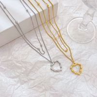Simple Style Heart Shape Stainless Steel Plating Hollow Out White Gold Plated Gold Plated Double Layer Necklaces main image 2