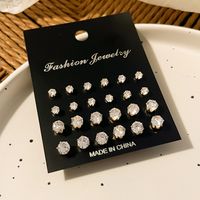 12 Pairs Simple Style Round Plating Inlay Alloy Zircon Gold Plated Rhodium Plated Ear Studs sku image 3
