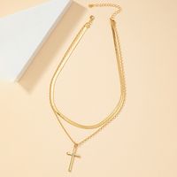 Retro Lady Streetwear Cross 14k Gold Plated Artificial Rhinestones Alloy Wholesale Double Layer Necklaces main image 3