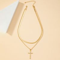 Retro Lady Streetwear Cross 14k Gold Plated Artificial Rhinestones Alloy Wholesale Double Layer Necklaces main image 4