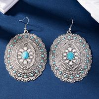 Wholesale Jewelry Casual Elegant Retro Round Alloy Turquoise Inlay Drop Earrings main image 3