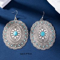 Wholesale Jewelry Casual Elegant Retro Round Alloy Turquoise Inlay Drop Earrings main image 2