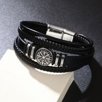 Casual Hip-hop Vintage Style Compass Pu Leather Alloy Men's Wristband main image 4