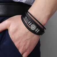 Casual Hip-hop Vintage Style Compass Pu Leather Alloy Men's Wristband main image 1