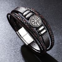 Casual Hip-hop Vintage Style Compass Pu Leather Alloy Men's Wristband main image 5