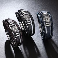 Casual Hip-hop Vintage Style Compass Pu Leather Alloy Men's Wristband main image 3