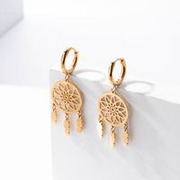 1 Pair Elegant Simple Style Cross Dreamcatcher Heart Shape Plating Stainless Steel 18k Gold Plated Drop Earrings main image 2