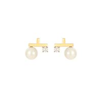 1 Pair Casual Simple Style Geometric Plating Inlay Stainless Steel Pearl Zircon White Gold Plated Gold Plated Ear Studs sku image 1