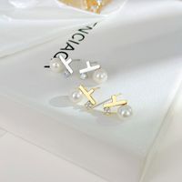 1 Pair Casual Simple Style Geometric Plating Inlay Stainless Steel Pearl Zircon White Gold Plated Gold Plated Ear Studs main image 1