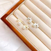1 Pair Casual Simple Style Geometric Plating Inlay Stainless Steel Pearl Zircon White Gold Plated Gold Plated Ear Studs main image 6