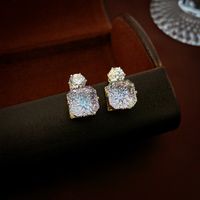 1 Paire Brillant Carré Incruster Alliage Strass Boucles D'oreilles main image 5