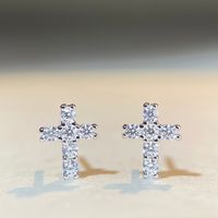 Simple Style Cross Sterling Silver Inlay Moissanite Ear Studs main image 4