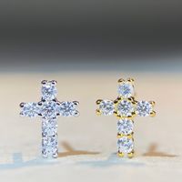 Simple Style Cross Sterling Silver Inlay Moissanite Ear Studs main image 1
