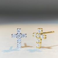 Simple Style Cross Sterling Silver Inlay Moissanite Ear Studs main image 6