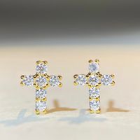 Simple Style Cross Sterling Silver Inlay Moissanite Ear Studs main image 2
