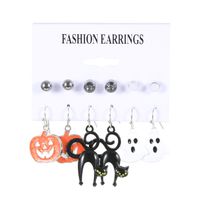 1 Set Retro Funny Punk Halloween Pattern Pumpkin Skull Plating Alloy 14k Gold Plated Silver Plated Earrings sku image 2