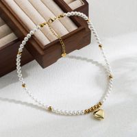 Ig Style Sweet Human Heart Shape Stainless Steel Shell Pearls Beaded Handmade Zircon 18k Gold Plated Women's Pendant Necklace main image 2
