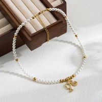 Ig Style Sweet Human Heart Shape Stainless Steel Shell Pearls Beaded Handmade Zircon 18k Gold Plated Women's Pendant Necklace sku image 1