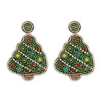 Wholesale Jewelry Simple Style Classic Style Christmas Tree Pu Leather Seed Bead Artificial Crystal Rhinestones Inlay Drop Earrings sku image 1