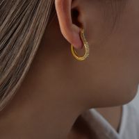 1 Pair Elegant Geometric Plating Inlay Titanium Steel Rhinestones 18k Gold Plated Earrings main image 7