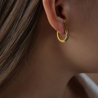 1 Pair Elegant Geometric Plating Inlay Titanium Steel Rhinestones 18k Gold Plated Earrings sku image 2