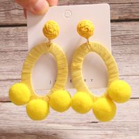 1 Pair Sweet Artistic Animal Paw Print Cat Handmade Braid Alloy Raffia Flocking Drop Earrings sku image 2