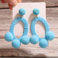 1 Pair Sweet Artistic Animal Paw Print Cat Handmade Braid Alloy Raffia Flocking Drop Earrings sku image 1