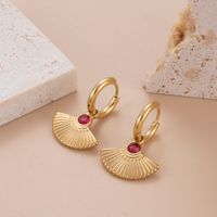 1 Pair Vintage Style French Style Simple Style Geometric Sector Heart Shape Plating Inlay Stainless Steel Zircon 18k Gold Plated Drop Earrings main image 5