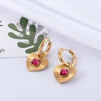 1 Pair Vintage Style French Style Simple Style Geometric Sector Heart Shape Plating Inlay Stainless Steel Zircon 18k Gold Plated Drop Earrings main image 3