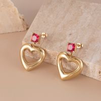 1 Pair French Style Simple Style Heart Shape Stainless Steel Zircon 18k Gold Plated Drop Earrings main image 10