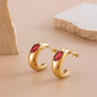1 Pair Elegant Vintage Style C Shape Geometric Heart Shape Plating Inlay Stainless Steel Zircon 18k Gold Plated Earrings sku image 3