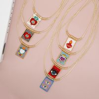 Bohemian Peach Heart Shape Crown Organic Glass Unisex Necklace Pendant main image 3