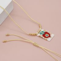 Bohemian Peach Heart Shape Crown Organic Glass Unisex Necklace Pendant main image 4