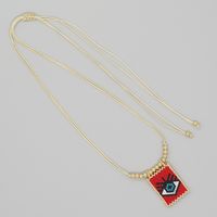 Bohemian Peach Heart Shape Crown Organic Glass Unisex Necklace Pendant sku image 3
