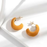 1 Paar Französische Art Einfacher Stil Doppelring Oval Blume Emaille Überzug Rostfreier Stahl 18 Karat Vergoldet Ohrringe sku image 5